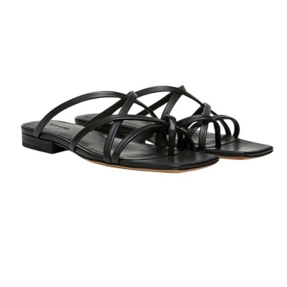 Vince Black Leather Strappy Flat Zita Slide Square Toe Sandals 9